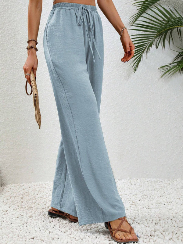 Blue Zone Planet | Comfortable casual wide leg pants with elastic waist-[Adult]-[Female]-2022 Online Blue Zone Planet