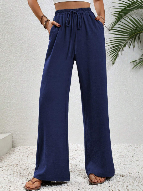 Blue Zone Planet | Comfortable casual wide leg pants with elastic waist-[Adult]-[Female]-2022 Online Blue Zone Planet