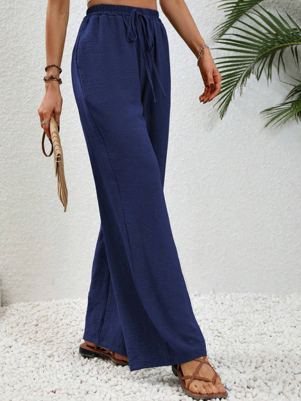 Blue Zone Planet | Comfortable casual wide leg pants with elastic waist-[Adult]-[Female]-2022 Online Blue Zone Planet