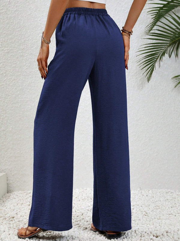 Blue Zone Planet | Comfortable casual wide leg pants with elastic waist-[Adult]-[Female]-2022 Online Blue Zone Planet