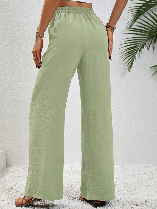 Blue Zone Planet | Comfortable casual wide leg pants with elastic waist-[Adult]-[Female]-2022 Online Blue Zone Planet