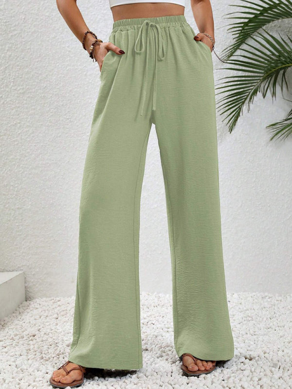 Blue Zone Planet | Comfortable casual wide leg pants with elastic waist-[Adult]-[Female]-2022 Online Blue Zone Planet