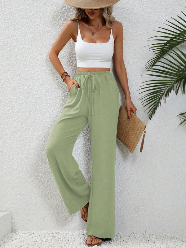 Blue Zone Planet | Comfortable casual wide leg pants with elastic waist-[Adult]-[Female]-2022 Online Blue Zone Planet