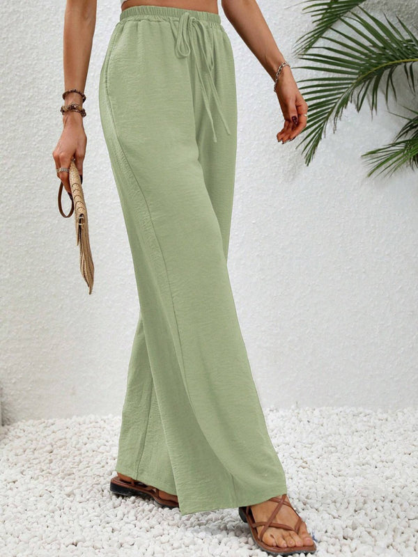 Blue Zone Planet | Comfortable casual wide leg pants with elastic waist-[Adult]-[Female]-2022 Online Blue Zone Planet