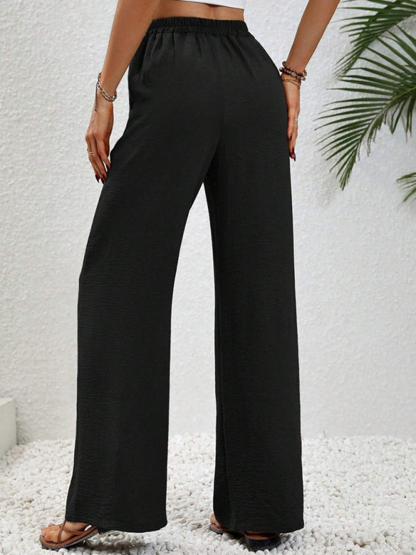 Blue Zone Planet | Comfortable casual wide leg pants with elastic waist-[Adult]-[Female]-2022 Online Blue Zone Planet