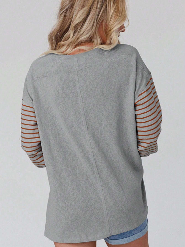 Blue Zone Planet |  Pullover round neck striped contrast long-sleeved T-shirt BLUE ZONE PLANET