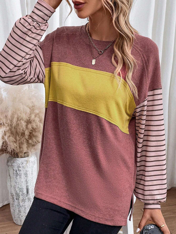 Blue Zone Planet |  Pullover round neck striped contrast long-sleeved T-shirt BLUE ZONE PLANET