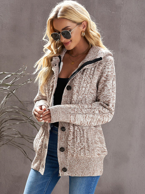 Women's warm casual hooded long-sleeved cardigan knitted-[Adult]-[Female]-2022 Online Blue Zone Planet