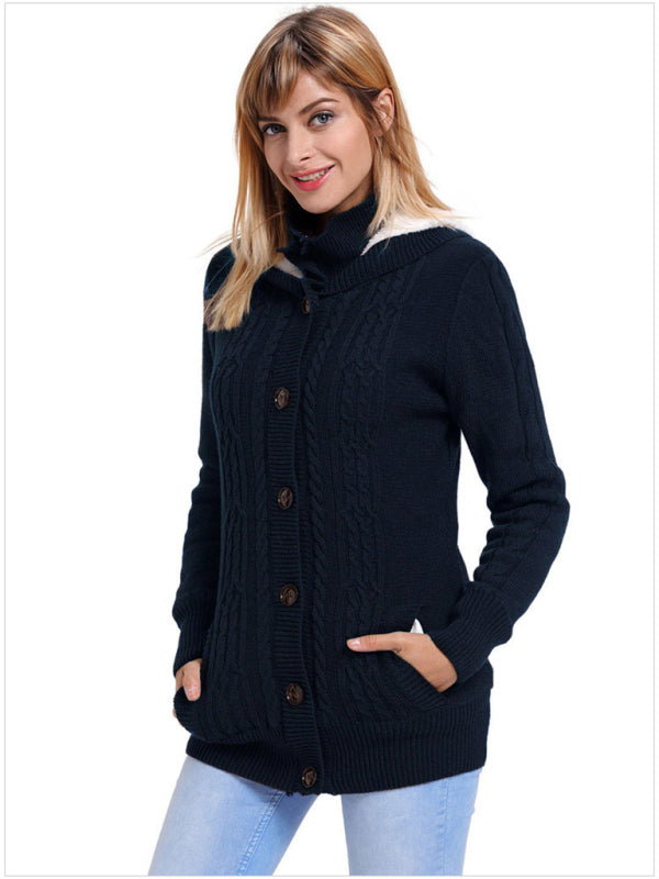Women's warm casual hooded long-sleeved cardigan knitted-[Adult]-[Female]-2022 Online Blue Zone Planet