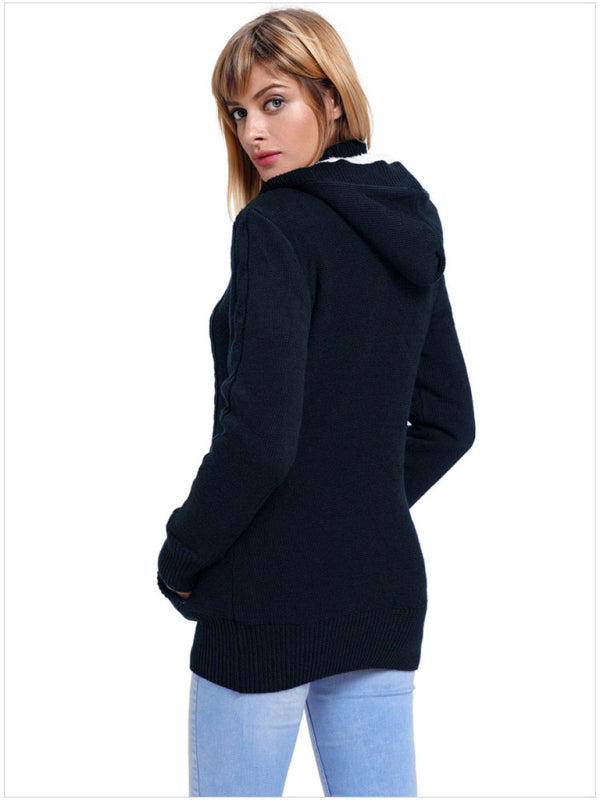 Women's warm casual hooded long-sleeved cardigan knitted-[Adult]-[Female]-2022 Online Blue Zone Planet