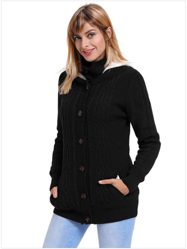Women's warm casual hooded long-sleeved cardigan knitted-[Adult]-[Female]-2022 Online Blue Zone Planet