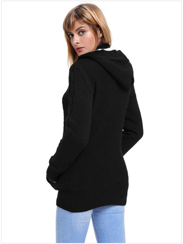 Women's warm casual hooded long-sleeved cardigan knitted-[Adult]-[Female]-2022 Online Blue Zone Planet