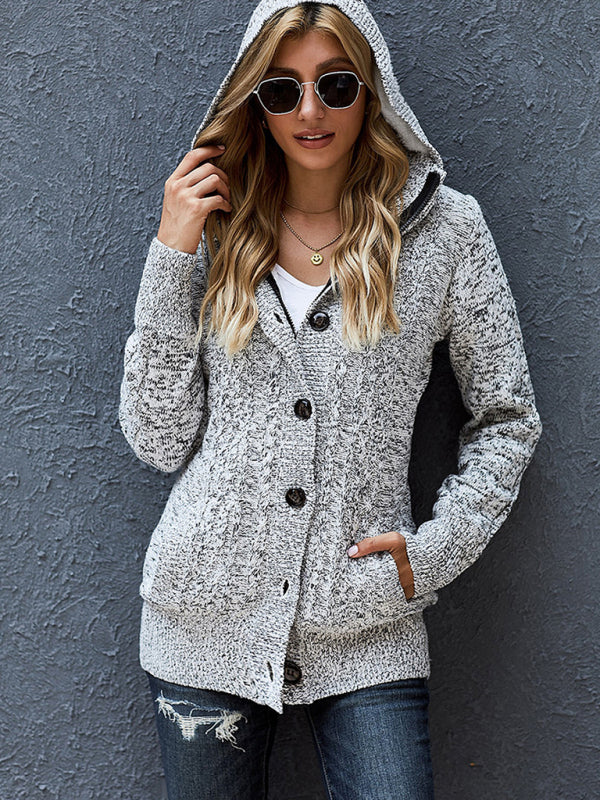 Women's warm casual hooded long-sleeved cardigan knitted-[Adult]-[Female]-Grey-S-2022 Online Blue Zone Planet