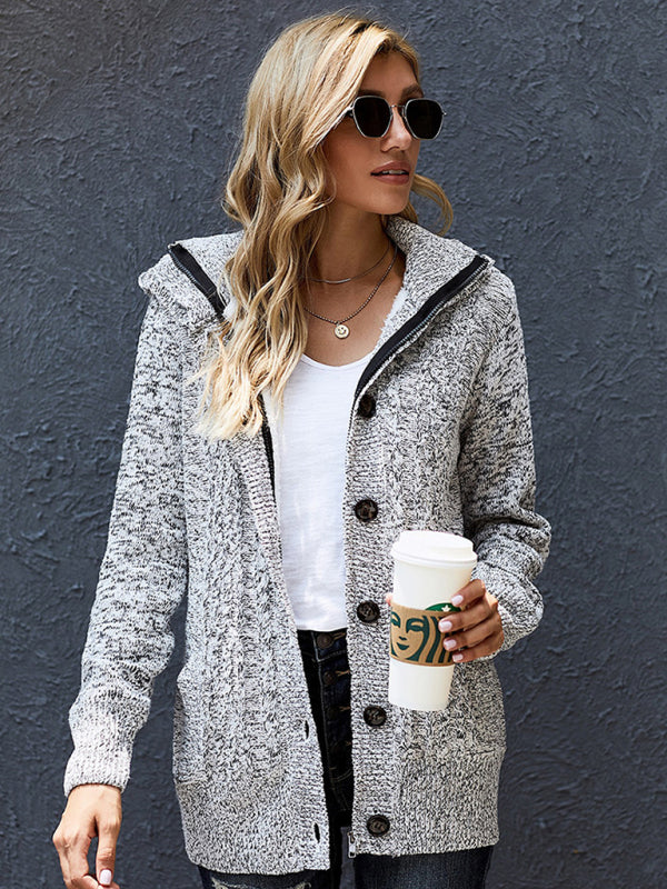 Women's warm casual hooded long-sleeved cardigan knitted-[Adult]-[Female]-2022 Online Blue Zone Planet