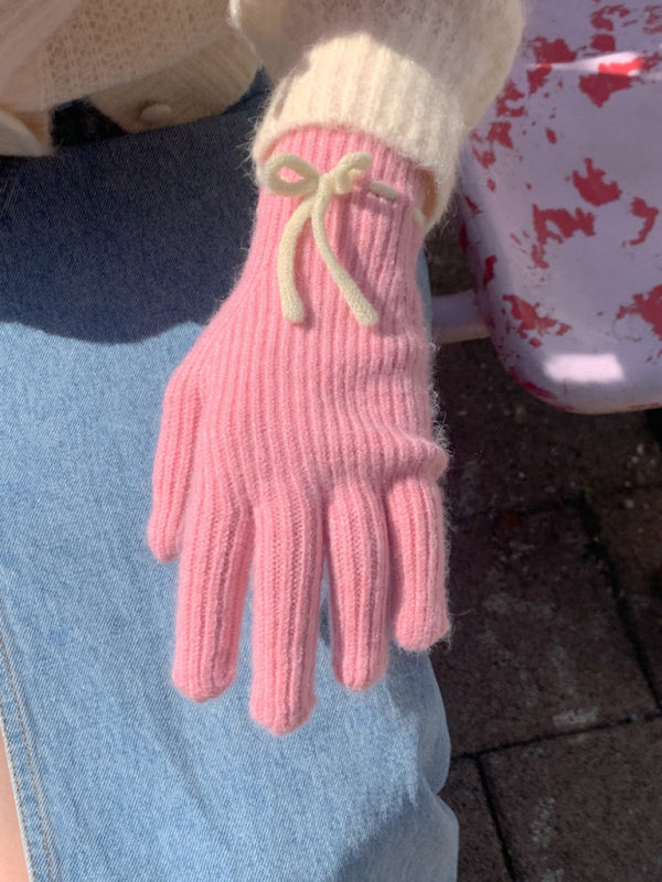 Anna's Bow-knot Knit Warm Fingerless Gloves-GLOVES-[Adult]-[Female]-Pink-FREESIZE-2022 Online Blue Zone Planet
