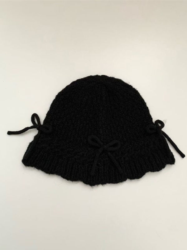 Warm and Cute Knitted Beanie with Matching Bow-BEANIES-[Adult]-[Female]-2022 Online Blue Zone Planet