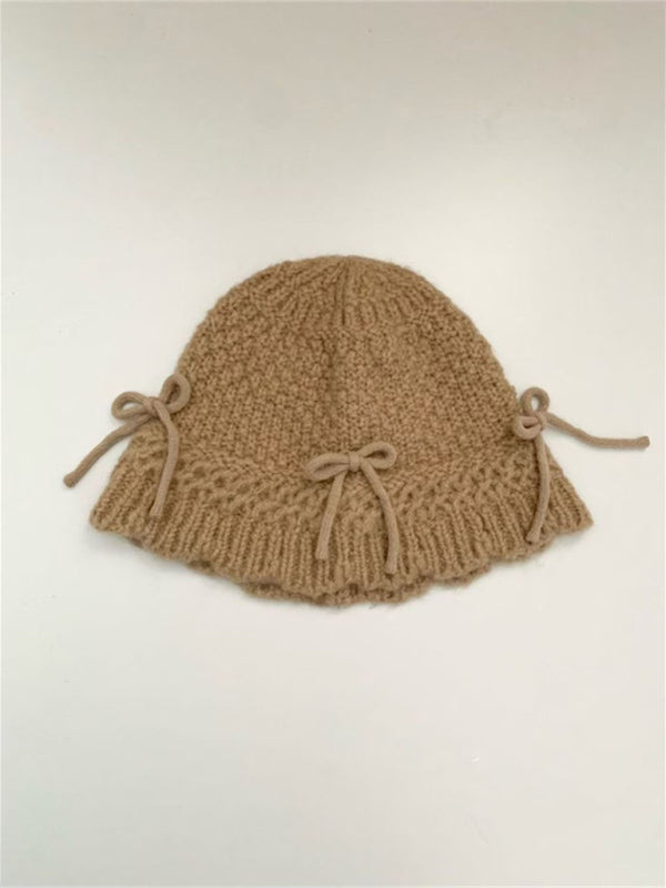 Warm and Cute Knitted Beanie with Matching Bow-BEANIES-[Adult]-[Female]-2022 Online Blue Zone Planet