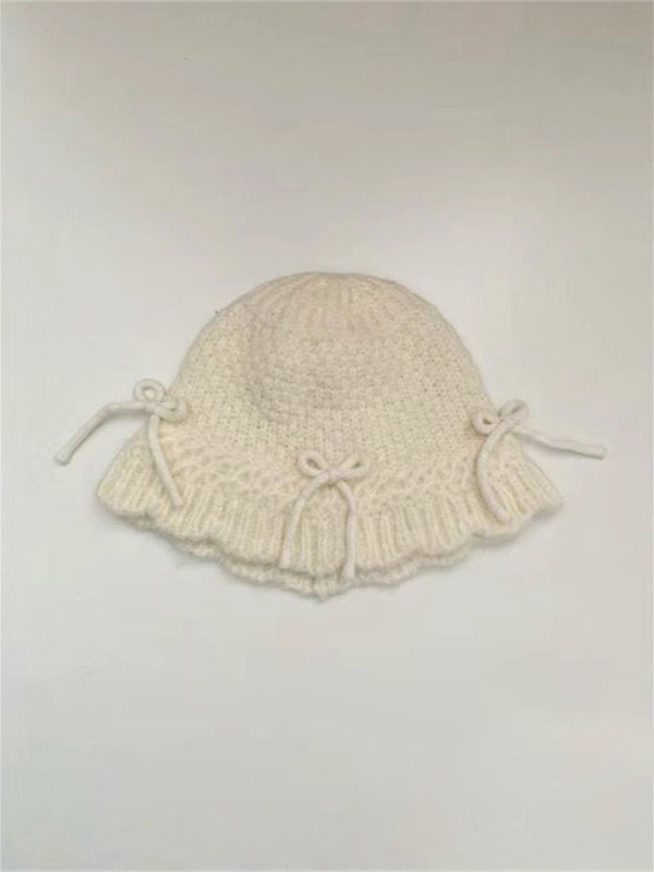 Warm and Cute Knitted Beanie with Matching Bow-BEANIES-[Adult]-[Female]-2022 Online Blue Zone Planet