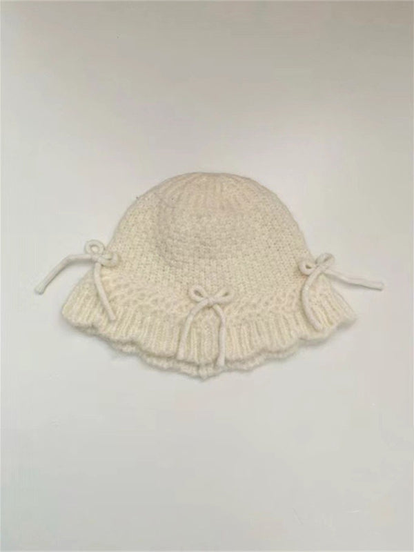 Warm and Cute Knitted Beanie with Matching Bow-BEANIES-[Adult]-[Female]-2022 Online Blue Zone Planet