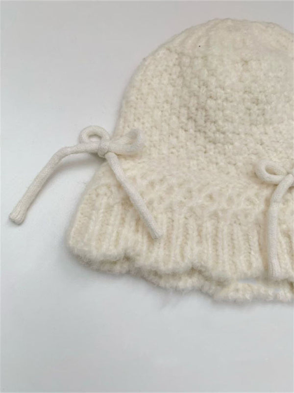 Warm and Cute Knitted Beanie with Matching Bow-BEANIES-[Adult]-[Female]-2022 Online Blue Zone Planet