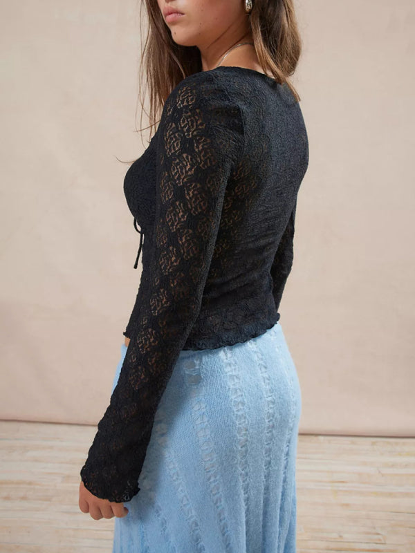 Blue Zone Planet |  Sexy slim fit lace drawstring long sleeve bottoming shirt BLUE ZONE PLANET