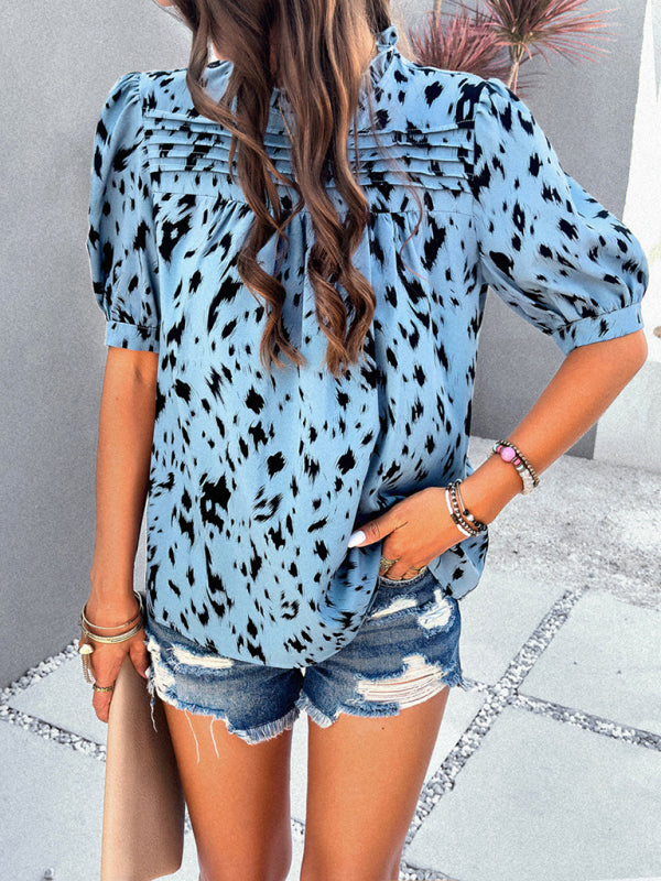 style printed short-sleeved pullover top BLUE ZONE PLANET