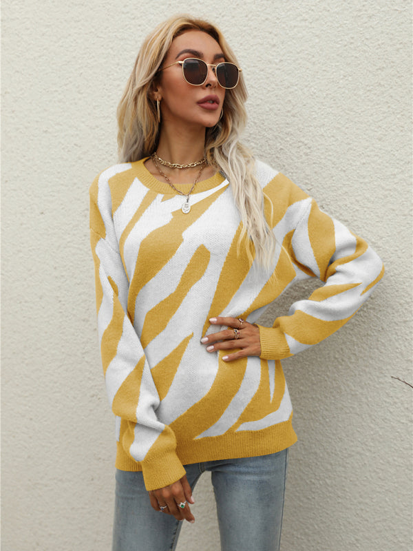 Ingrid's Striped Fashionable Knitted Pullover Sweater-TOPS / DRESSES-[Adult]-[Female]-Yellow-S-2022 Online Blue Zone Planet