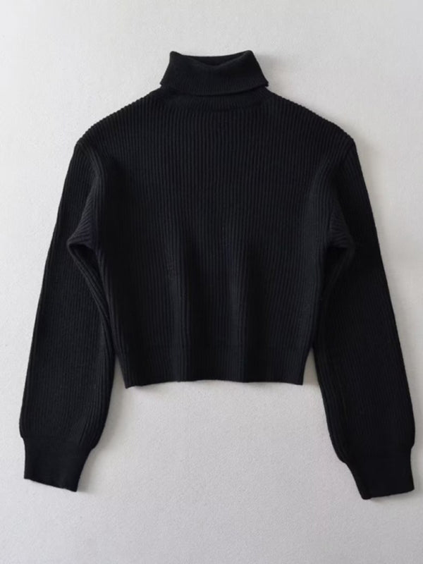 Women's warm short turtleneck top pullover sweater-[Adult]-[Female]-Black-S-2022 Online Blue Zone Planet