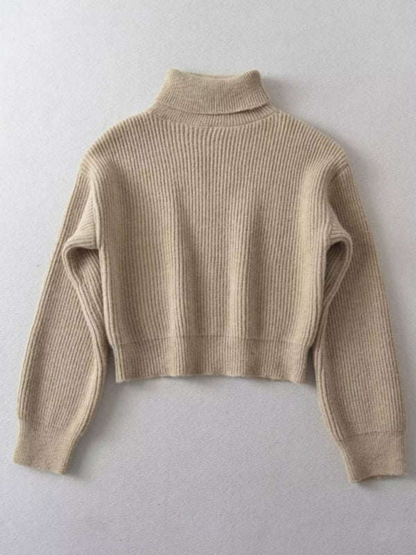 Women's warm short turtleneck top pullover sweater-[Adult]-[Female]-Khaki-S-2022 Online Blue Zone Planet