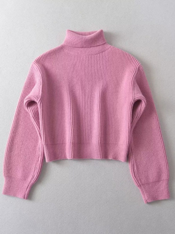 Women's warm short turtleneck top pullover sweater-[Adult]-[Female]-Pink-S-2022 Online Blue Zone Planet