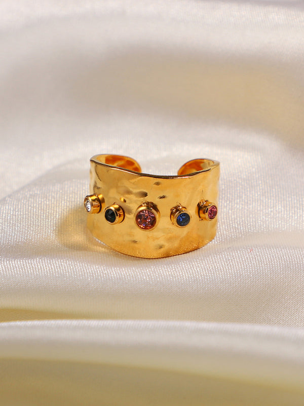Women's new fashionable colorful zircon open personality ring-[Adult]-[Female]-Golden-FREESIZE-2022 Online Blue Zone Planet