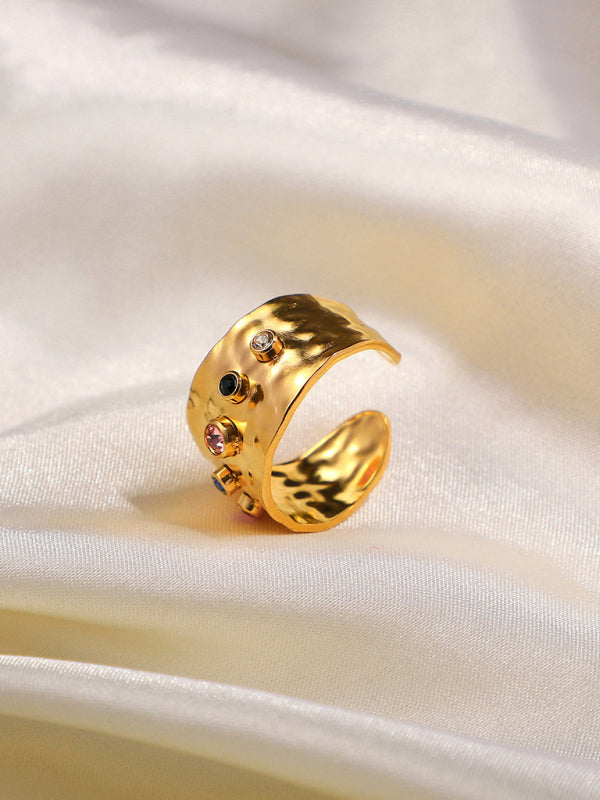 Women's new fashionable colorful zircon open personality ring-[Adult]-[Female]-Golden-FREESIZE-2022 Online Blue Zone Planet