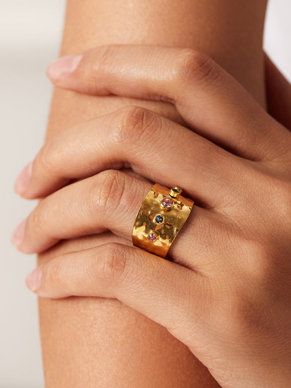 Women's new fashionable colorful zircon open personality ring-[Adult]-[Female]-Golden-FREESIZE-2022 Online Blue Zone Planet