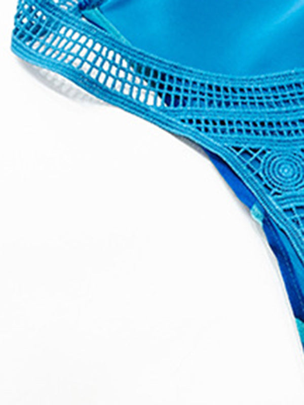 Casual lace paneled sleeveless round neck printed top kakaclo