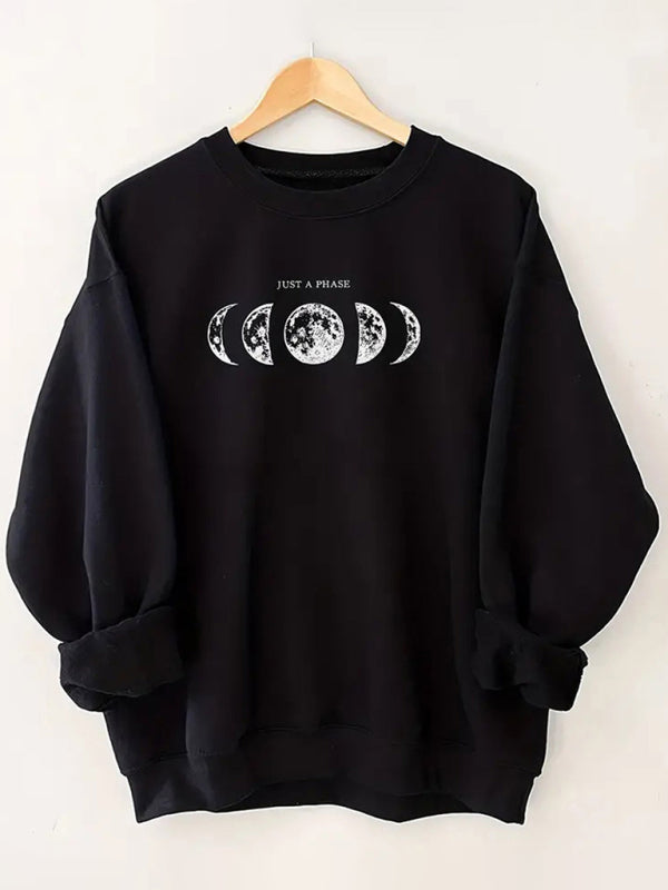 Blue Zone Planet | Women's wholesale round neck casual planet pattern sweatshirt-[Adult]-[Female]-Black-S-2022 Online Blue Zone Planet