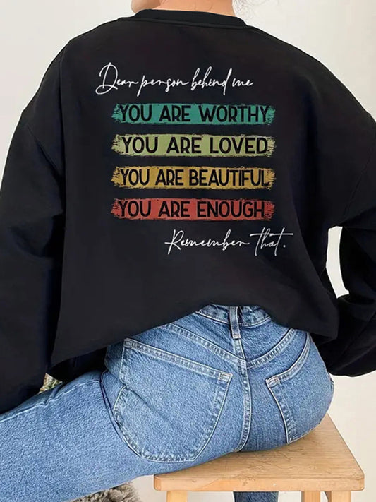 Blue Zone Planet | Women's wholesale round neck casual letter pattern sweatshirt-[Adult]-[Female]-Black-S-2022 Online Blue Zone Planet