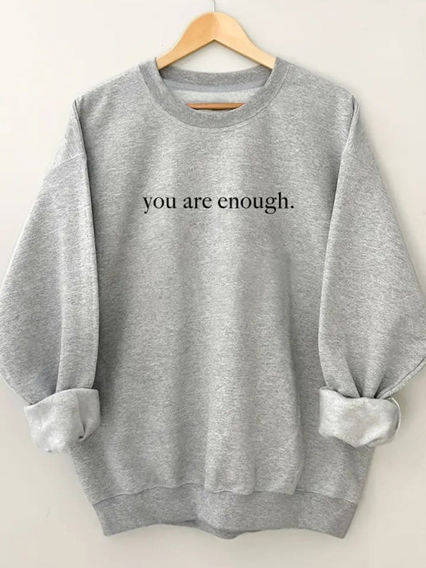 Women's wholesale round neck casual you are enough pattern sweatshirt-[Adult]-[Female]-Grey-S-2022 Online Blue Zone Planet