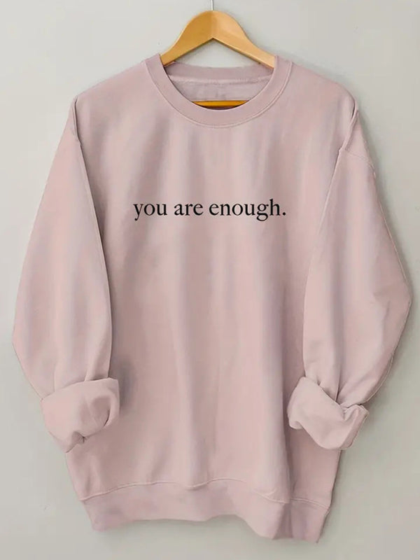 Women's wholesale round neck casual you are enough pattern sweatshirt-[Adult]-[Female]-Pink-S-2022 Online Blue Zone Planet