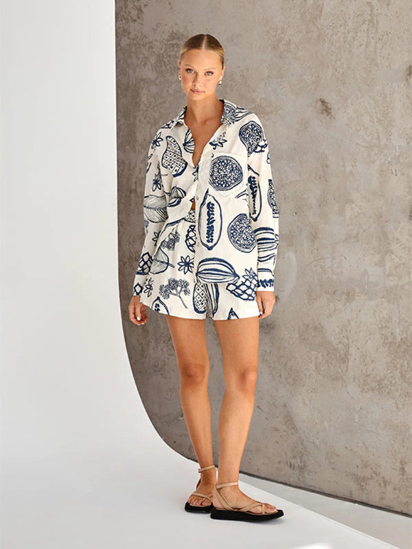 Blue Zone Planet | Women's New Casual Premium Fruit Print Shorts Cardigan Set-TOPS / DRESSES-[Adult]-[Female]-2022 Online Blue Zone Planet