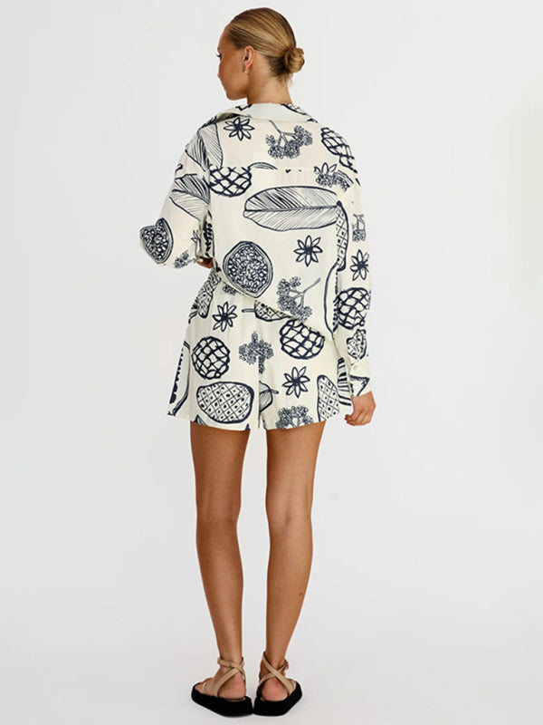 Blue Zone Planet | Women's New Casual Premium Fruit Print Shorts Cardigan Set-TOPS / DRESSES-[Adult]-[Female]-2022 Online Blue Zone Planet