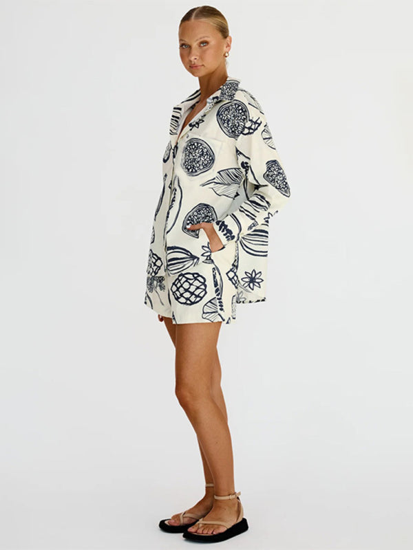 Blue Zone Planet | Women's New Casual Premium Fruit Print Shorts Cardigan Set-TOPS / DRESSES-[Adult]-[Female]-2022 Online Blue Zone Planet