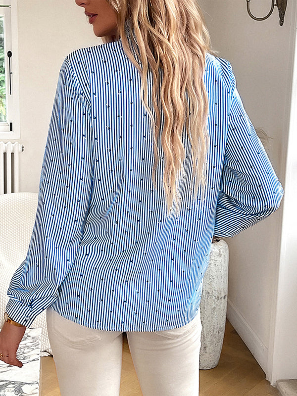 Blue Zone Planet |  elegant commuter striped long-sleeved blouse BLUE ZONE PLANET