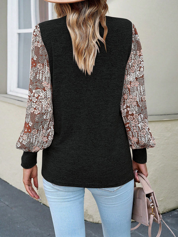 Blue Zone Planet |  elegant commuter round collared patchwork long-sleeved top BLUE ZONE PLANET