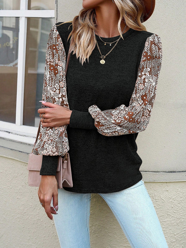 Blue Zone Planet |  elegant commuter round collared patchwork long-sleeved top BLUE ZONE PLANET