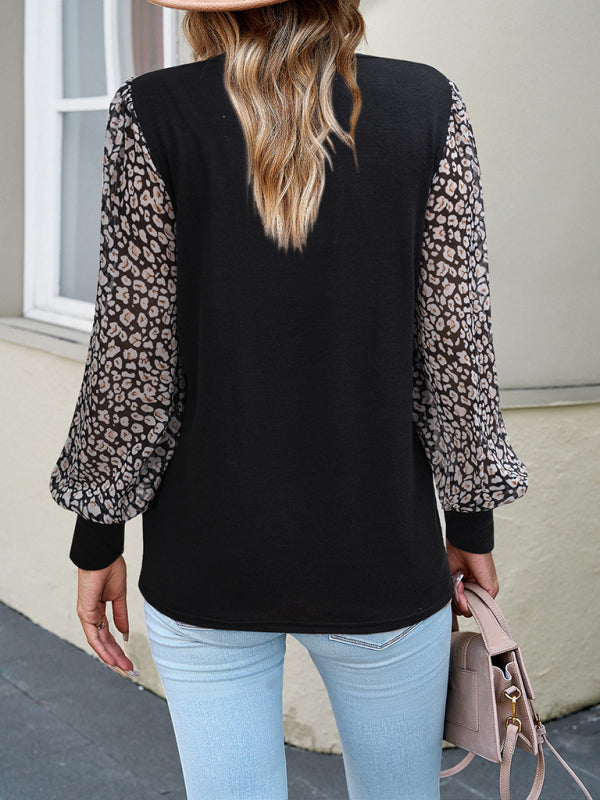 Blue Zone Planet |  elegant commuter round collared patchwork long-sleeved top BLUE ZONE PLANET
