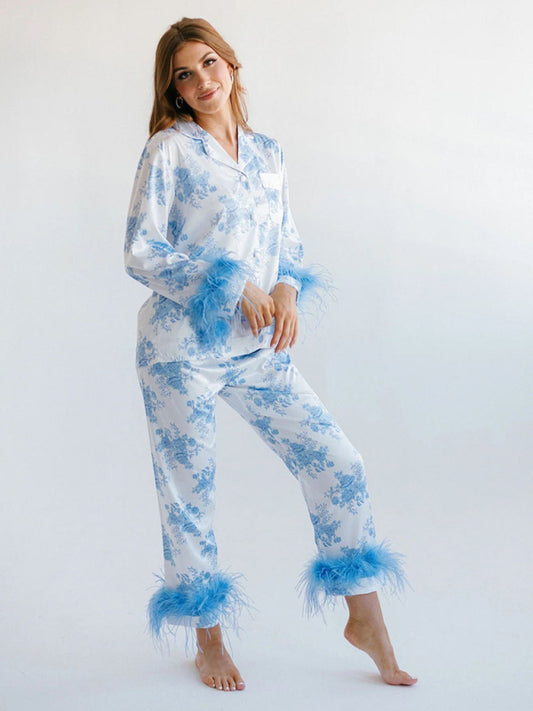 Blue Zone Planet | Christie's Satin Print Suit Pajama Loungewear BLUE ZONE PLANET