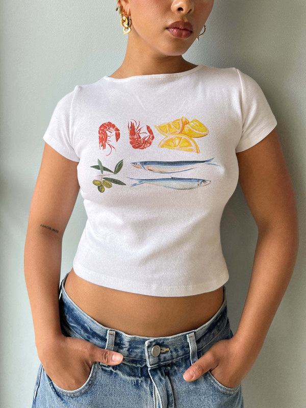 Women's graphic fruit print Y2K short T-shirt-[Adult]-[Female]-2022 Online Blue Zone Planet
