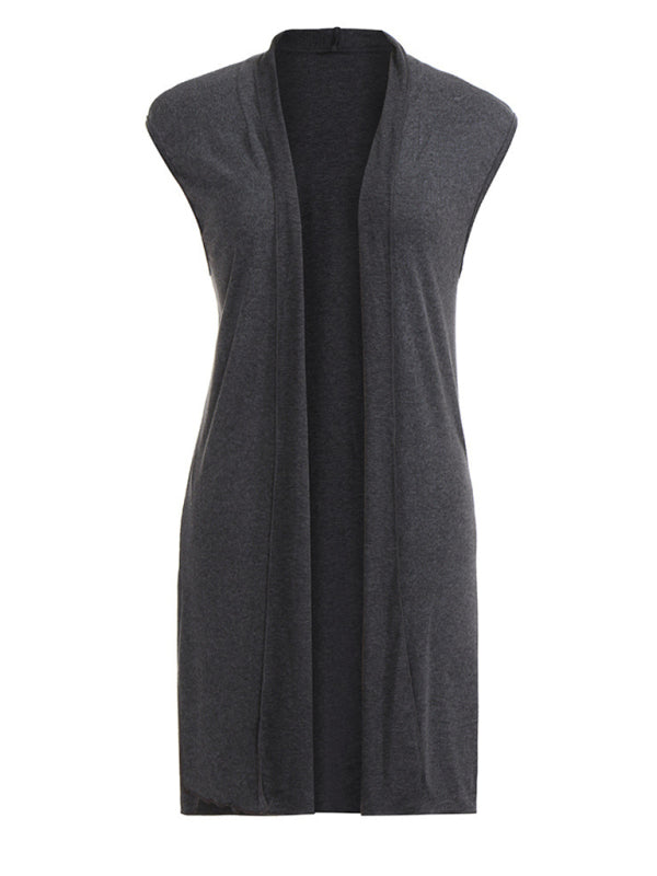 New solid color able casual mid-length cardigan vest-[Adult]-[Female]-2022 Online Blue Zone Planet