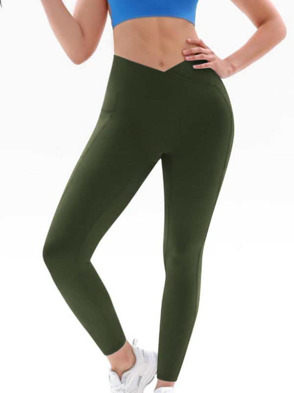 New Women's High Waist Hip Pocket Yoga Pants-[Adult]-[Female]-Olive green-S-2022 Online Blue Zone Planet