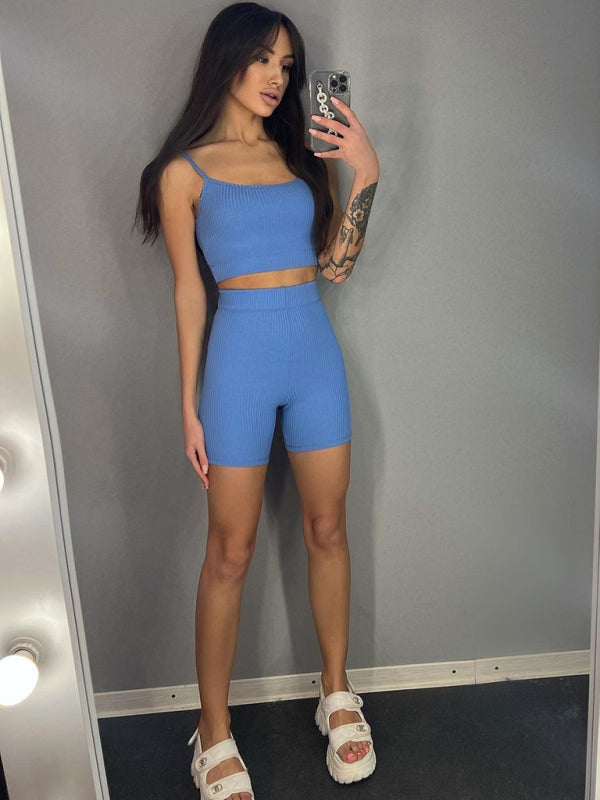 spaghetti strap shorts fashion suit yoga sports suit BLUE ZONE PLANET